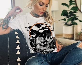 Mystical Mermaid Shirt - Celestial Siren Top, Vintage Sea Creature Witchy Tee, Unique Witch Clothing