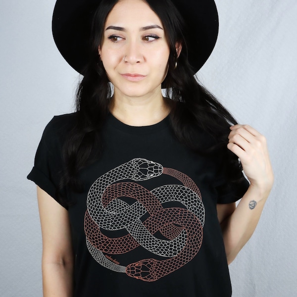 Ouroboros Mystical Snakes Shirt, Infinity Reptile Occult T-Shirt, Dark Alt Tee, Goth Witch Clothes