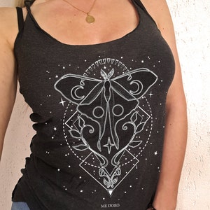 Goth Top, Luna Moth Tank Top, Dark academia clothing, Butterfly Shirt, Alternative Clothing, Witch aesthetic, White racerback tank top