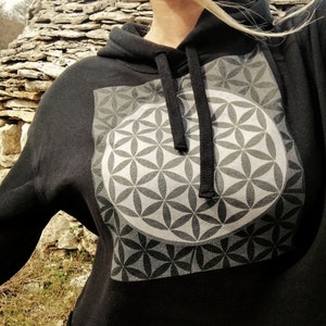 Sacred Geometry Crop Hoodie, Flower Of Life Yoga Sweater, Fractal Spiritual Clothing Alt Mystical Cropped Shirt