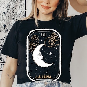 Der Mond Tarot Karte Shirt, Luna Tarot okkultes T Shirt, Mond und Sterne himmlisch Tshirt, Witchy Kleidung, Tarot Kartenleser Geschenk