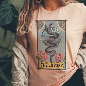 The Lovers Tarot Card Shirt, Celestial Snakes tshirt, Floral Tarot Shirt, Boho Aesthetic Spiritual Shirt, Witchy clothes Valentine gift