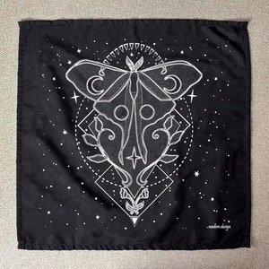 Luna Moth Stars Bandana, Celestial Neck Scarf, Witch All-over print Bandana, Witchy Accessories, Goth cloths