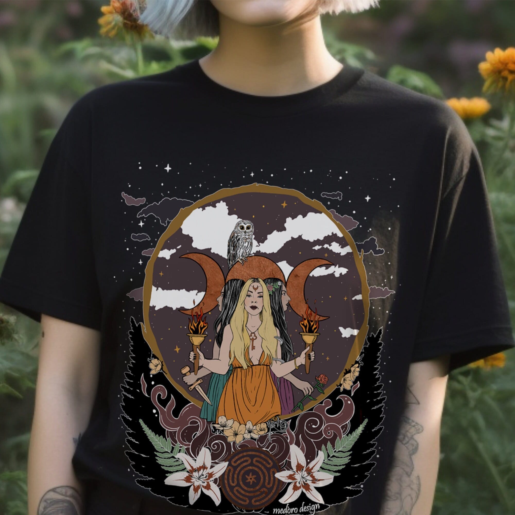 Hecate Triple Moon Goddess Shirt, Triple Goddess Tee, Greek Mythology Goddess, Witchy Celestial Clothes