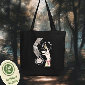 Celestial Witchy Tote Bag: Organic Cotton Moon & Stars Design