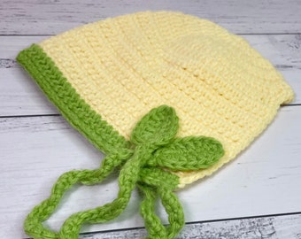 Newborn Lemon Crochet Bonnet ~ Photography props ~ Newborn Gifts ~ Handmade Gifts ~ Baby bonnet ~ Baby soft