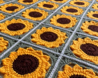 Couverture au crochet Becky's Tournesol ~ Patron PDF ~ En anglais uniquement ~ Thème nature ~ Lumineux et ensoleillé ~ Carré grand-mère ~ Terminologie américaine