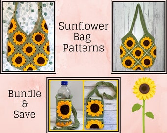 Sunflower Bag Crochet Pattern Bundle ~ PDF pattern ~ English only ~ nature themed ~ bright and sunny ~ granny square ~ us terminology