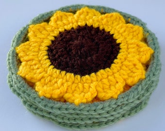 Sunny Sunflower Coasters Crochet Pattern ~ Patron PDF ~ Anglais seulement ~ thème de la nature ~ lumineux et ensoleillé ~ Terminologie américaine ~ décor de maison