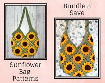 Lot de motifs au crochet pour sac de tournesol ~ modèle PDF ~ anglais uniquement ~ thème de la nature ~ lumineux et ensoleillé ~ carré de grand-mère ~ terminologie américaine