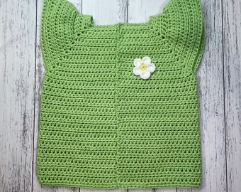 18 - 24 mois Cotton Daisy Crochet Short Sleeve Cardigan ~ accessoire de photographie ~ vert ~ vêtements pour bébé ~ bébé doux