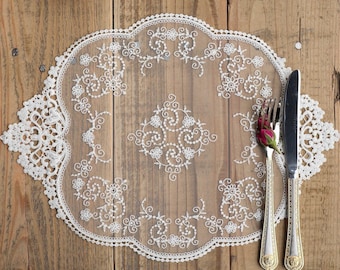 Cotton lace doilies, placemat, table runner, coaster white beige vintage french lace for table decoration, organizations, events, weddings
