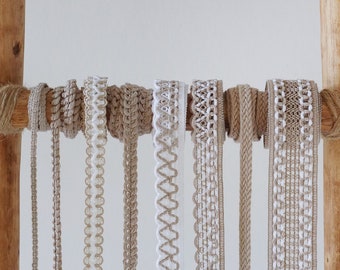 Natural Lace & Cotton Tapes – 1.09 yd (1 m) Edging Ribbons for DIY Home Crafts, Scrapbooking, Gift Wrapping and Macrame Sewing Projects