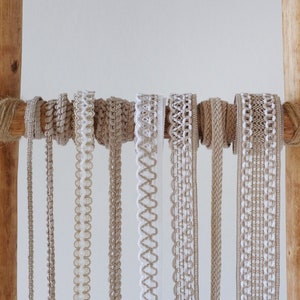 Natural Lace & Cotton Tapes – 1.09 yd (1 m) Edging Ribbons for DIY Home Crafts, Scrapbooking, Gift Wrapping and Macrame Sewing Projects
