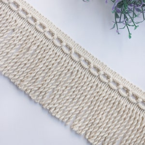 Cotton Fringe Trim, 3.94&quot; (10cm) Vintage Bullion Fringe Trim, Natural Beige Boho Style Trim  - 1.09 yards (1m)