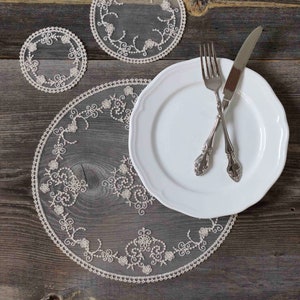 Round Lace Doilies, White and Beige Vintage Cotton French Lace Doily, Coaster Lace for Table Decoration, Tray Lace, Events, Weddings