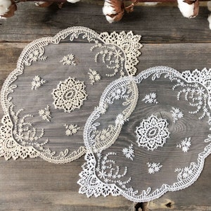 Oval Lace Doilies, White and Beige Vintage Cotton French Lace Doily 11&quot;x15.7&quot; (28x40cm) for Table Decoration