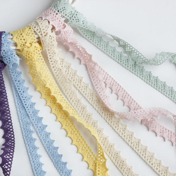Cotton Lace Trim, 0.55" (1.4 cm) Crochet Colored Cotton Lace Trims with Scallop Edging - 1.09 yards (1m)