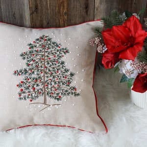 Pine Tree Christmas Pillow Covers, New Year Snowflakes Embroidered Throw Cushions for Home Decoration 18x18" (45x45cm)