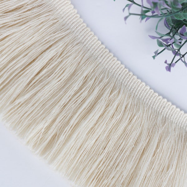 100% Baumwolle Fransenband, 3.94 "(10 cm) breite Tasael-Spitze im Boho-Stil, beige Hochzeit-Spitzenborte im Boho-Stil - 1 m)