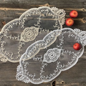 Oval Lace Doilies, White and Beige Vintage French Lace Doily 11&quot;x23&quot; (28x58 cm) for Table Decoration