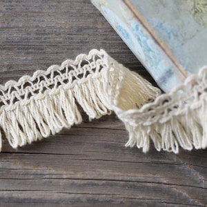 Cotton Fringe Trim, 1.57" (4cm) Boho Style Fringe Trim, Cotton Brush Natural Beige Fringe - 1.09 yards (1m)