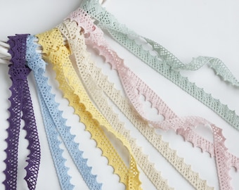 Cotton Lace Trim, 0.55" (1.4 cm) Crochet Colored Cotton Lace Trims with Scallop Edging - 1.09 yards (1m)