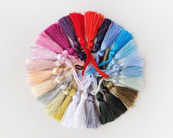 Charm Tassel – 5 pcs 1.5” (4 cm) | Silky Mini Bag Tassels with Loop for Gift Wrap, Tags, Bookmarks, Pillow, Wedding & Baby Favors