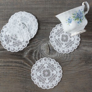 White Round Lace Doily, Vintage Style Cotton French Coaster for Table Decoration and Weddings - 3.54" (9cm)