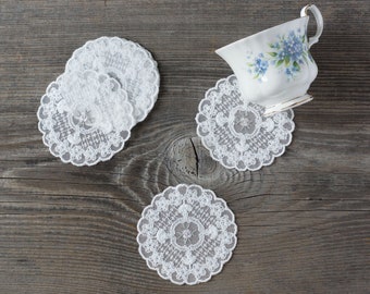 White Round Lace Doily, Vintage Style Cotton French Coaster for Table Decoration and Weddings - 3.54" (9cm)