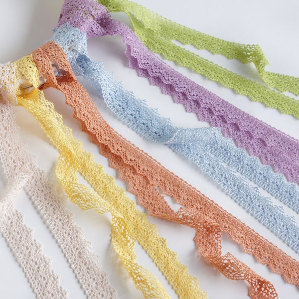 Cotton Lace Trim, 1" (2.5 cm) Crochet Colored Cotton Lace Trims with Scallop Edging, available in 27 colors - 1.09 yards (1m)