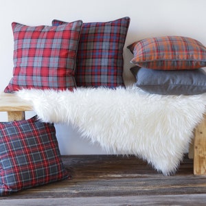Christmas Pillow Cases 18&quot;x18&quot; Tartan Plaid Pillow Case, New Year Throw Pillow Covers, Red, Gray Winter Cushions for Farm House Decoration