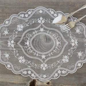 Light Ivory Tulle Lace Doily, 12.2&quot;x16.1&quot; (31x41cm) Lace Placemat for Table Decoration