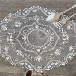 Light Ivory Tulle Lace Doily, 12.2"x16.1" (31x41cm) Lace Placemat for Table Decoration