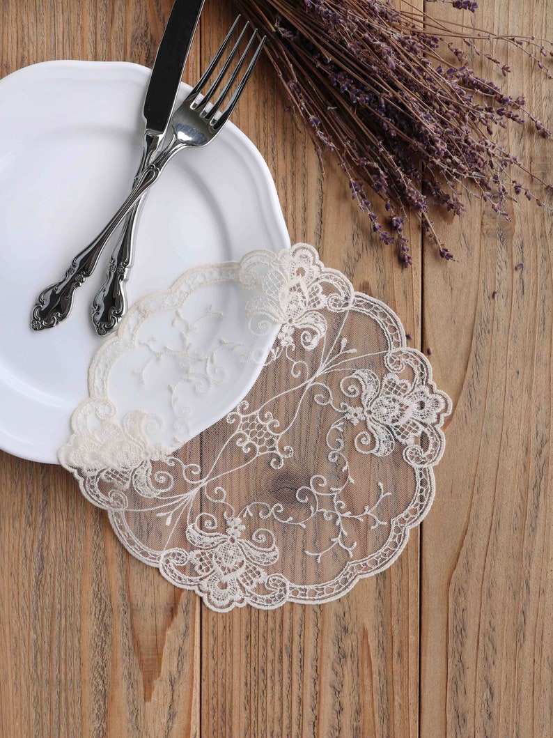 Beige cotton oval lace placemats round doilies vintage style Etsy