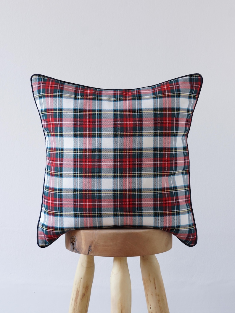 Christmas Red Plaid Pillow Cover 18x18 Inches Burgundy Etsy