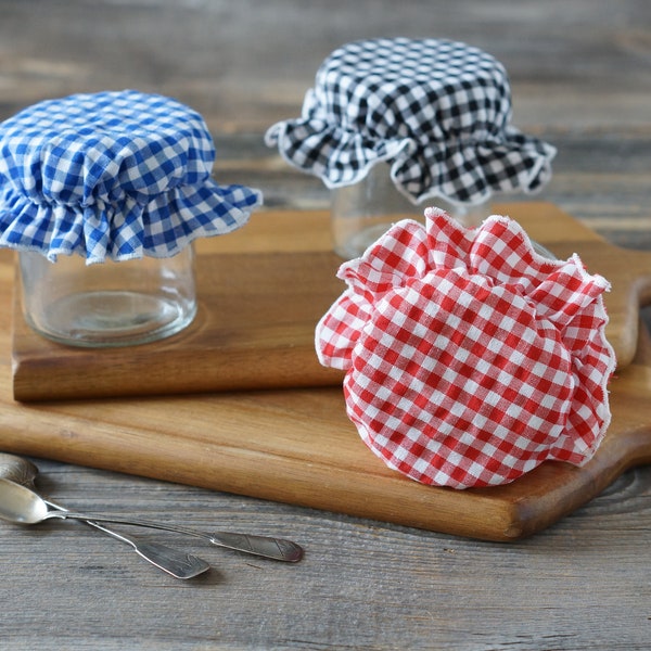 Lot de 3 couvercles en verre et pots en tissu de coton, couvercles de pots de confiture, chapeaux de pots Mason