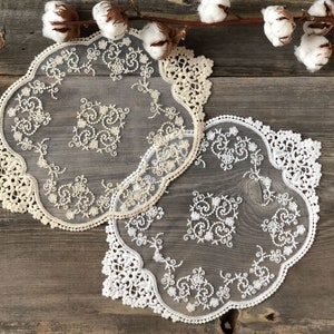 Oval lace doilies, white and beige Vintage Cotton French lace doily 11.80&quot;x15.75&quot; (30x40 cm) for table decoration