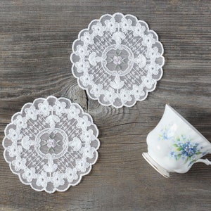 White Round Lace Doily, Vintage Style Cotton French Coaster for Table Decoration and Weddings - 5.12" (13cm)