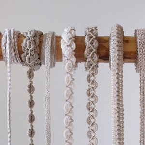 Linen Boho Ribbons – 1.09 yd (1 m) Cotton Trims for Bridal Clothing, Home Textiles, Table Runners, Placemats, Curtains & Vintage Sewing