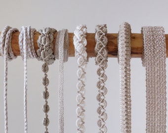 Linen Boho Ribbons – 1.09 yd (1 m) Cotton Trims for Bridal Clothing, Home Textiles, Table Runners, Placemats, Curtains & Vintage Sewing