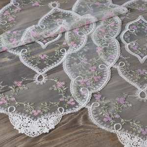 Lace Runner, Floral Pink and Lilac Vintage French Lace for Home Decoration, Weddings, available in 2 sizes.