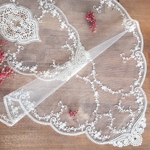 Lace table runner, cotton lace doily, tablecloth, white and beige vintage french lace for table decoration, organizations, events, weddings