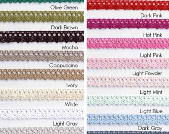 Colored cotton lace trim by the yard, 0.55" (1.4 cm) wide cotton lace trims for sewing bags, placemats, wedding gifts - 1.09 yards (1 m)