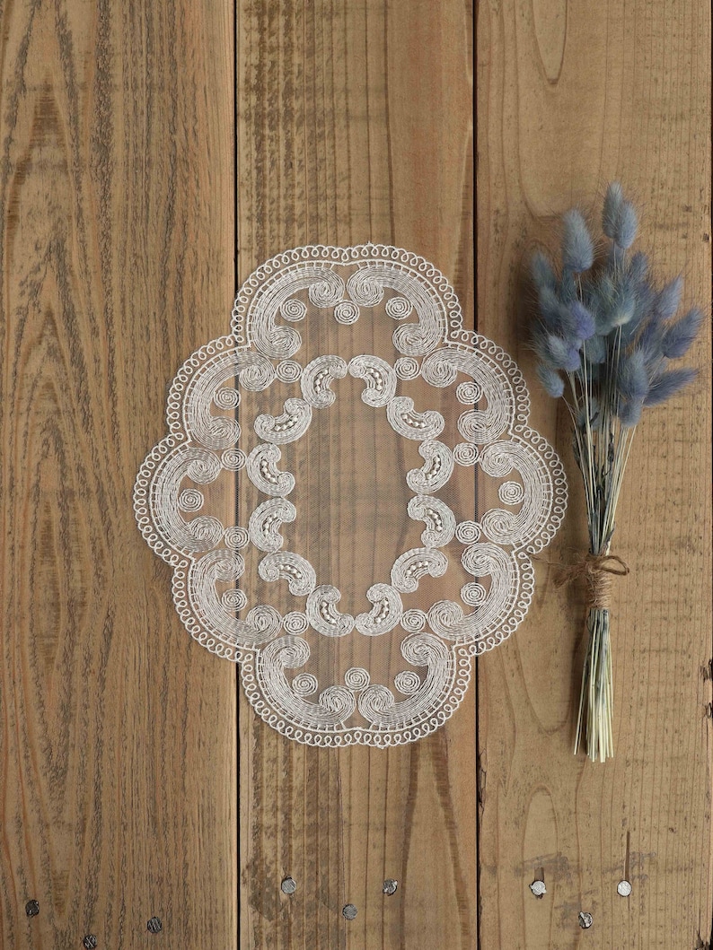 Soft white oval lace placemat vintage style flower lace Etsy