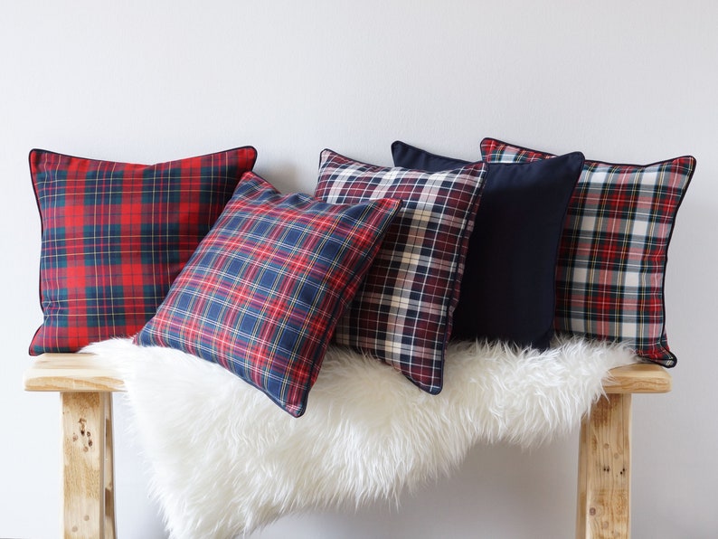 Burgundy Plaid Pillow Cover Christmas 18x18 Etsy