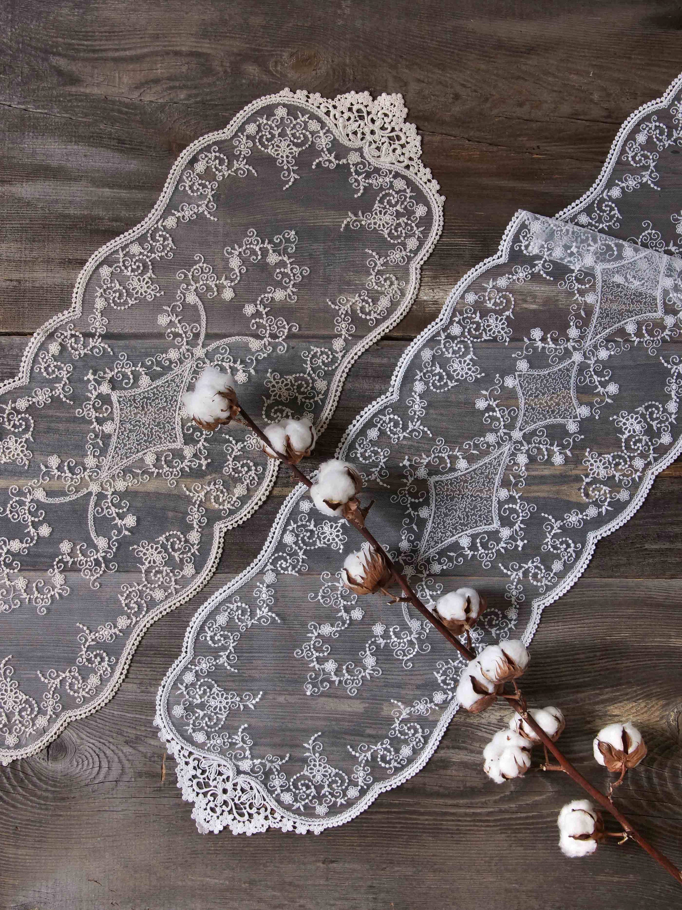 Lace table runner, 2 sizes cotton lace doily, white and beige vintage french lace for table decoration, organizations, events, weddings