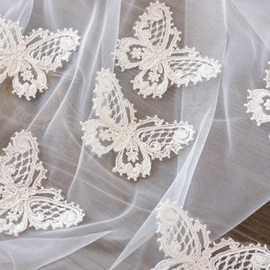 Butterfly Lace Applique, Light Ivory Butterfly Patch, French Lace Applique -  2.36&quot;x3.15&quot; (6x8cm)