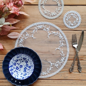 Lace Doilies, White and Beige Vintage Round French Lace Doily, Coaster Lace for Table Decoration, Tray Lace, Events, Weddings Decoration