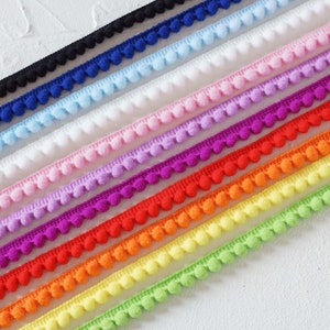 Mini Pom Pom Trim – 0.4” (1 cm) Wide | Multicolor Pompoms by the Meter for Baby Blankets, Throws, Sewing Crafts & Decorative Edges